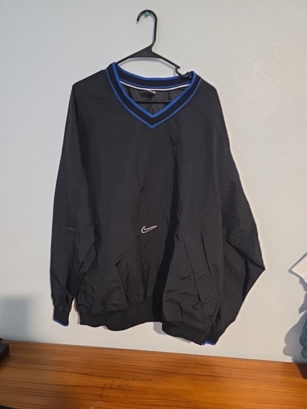Vtg Nike Jacket Men XLarge Black Center Swoosh V Neck Pullover Windbreaker 90s